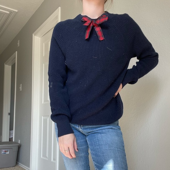 J.Crew Navy Blue Knit Bow Tie Sweater - Picture 7 of 13
